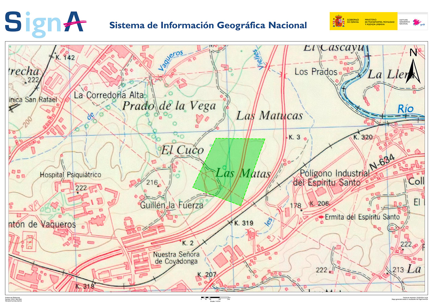 Localización aproximada de los terrenos de Matalablima ubicados en el Alto de Ventanielles (en verde). Propiedad del Ayuntamiento desde al menos de la década de 1920 y con la existencia de asentamientos gitanos desde el año 1949.